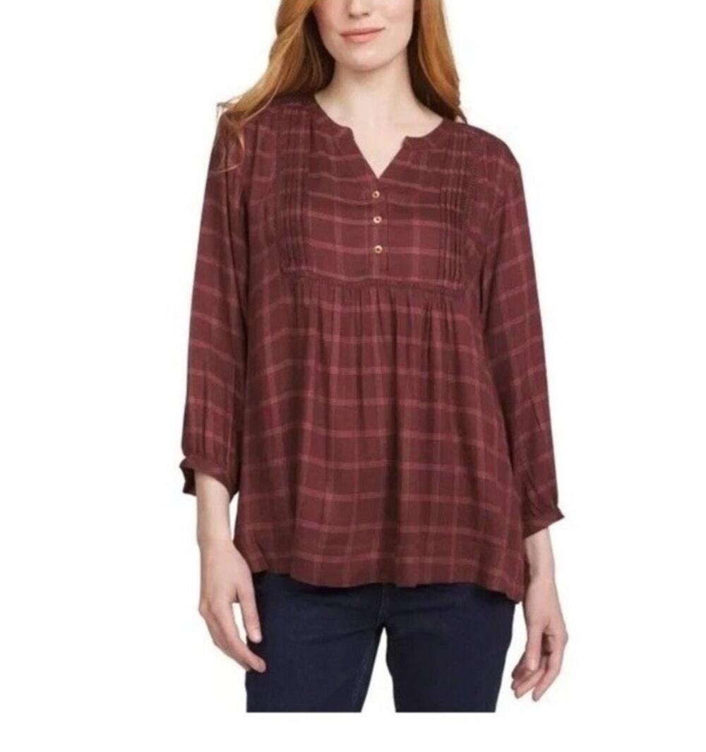 Wrangler Plaid Blouse Top Shirt Maroon Women XL